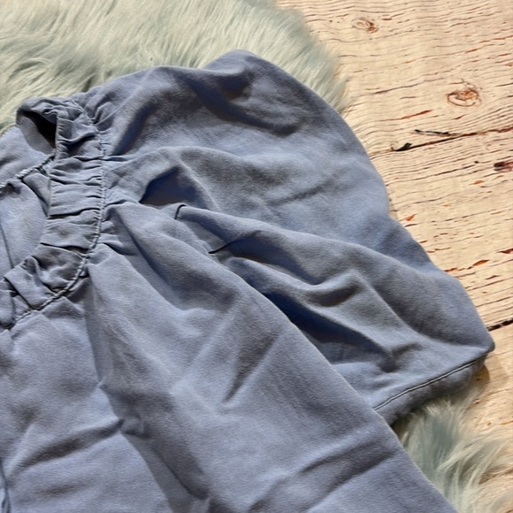 The Shirt by Rochelle Behrens Blue Crop Off The Shoulder French Girl Top sz M - Picture 5 of 11